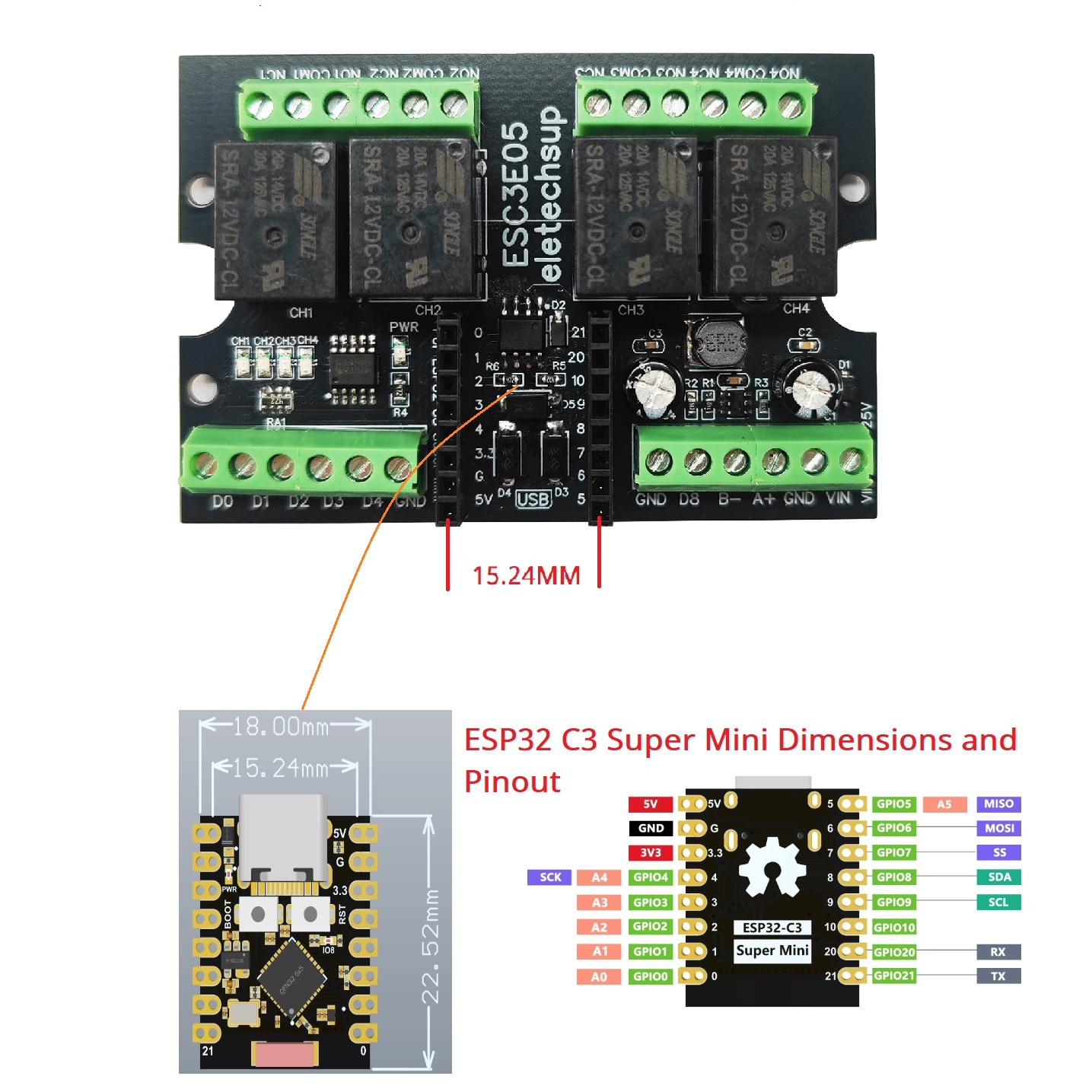 Módulo de relé ESP32 C3 defini - Home Automation With Arduino avaliação e preço